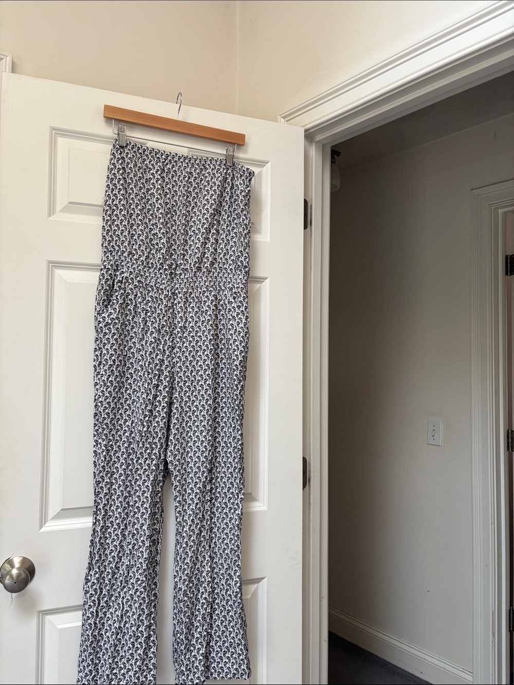 LOFT Black and White Sea Horse Printed Strapless Jumpsuit